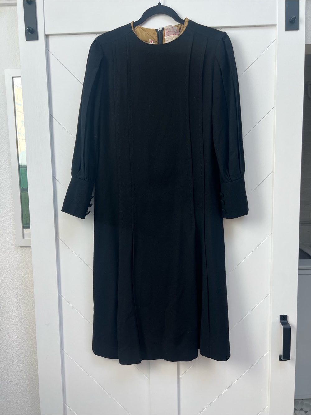 Vintage 1970’s-100% Wool-made in France-Fernande Royer for Coplon’s-black dress